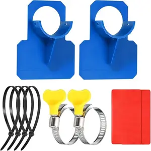 2 Pack Swimming Pool Pipe Holder, With 2 Brackets, 4 Cable Ties, 2 Stickers, Pool Hose Support Bracket for Above Ground Pool Preventing Pipes Sagging Accessory (Blue)