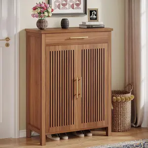 Tribesigns Shoe Cabinet with Louvered Doors for Entryway, 5-Tier Wooden Shoe Rack Organizer with Adjustable Shelves