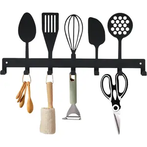 X-OMT09 Metal Key Holder, Wall Mounted Key Hooks, Key Holder for Wall, Key Organizer Rack with 7 Hooks, Key Hanger Decor for Kitchen, Entryway, Hallway, Bedroom, Doorway (Cookware 12IN) Decoration Steel