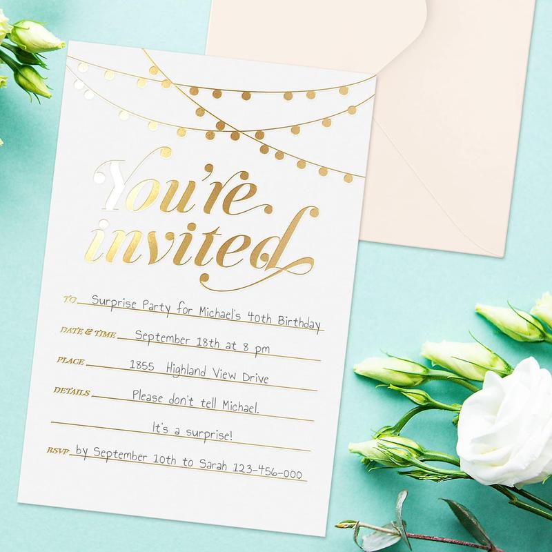 SO Party Invitations! 25  Foil Traditional Invitations with Envelopes, Wedding, ,  Bridal Shower Invite, Housewarming Birthday, and Girls Quinceanera Invite Cards for Every Celebration - 4x6