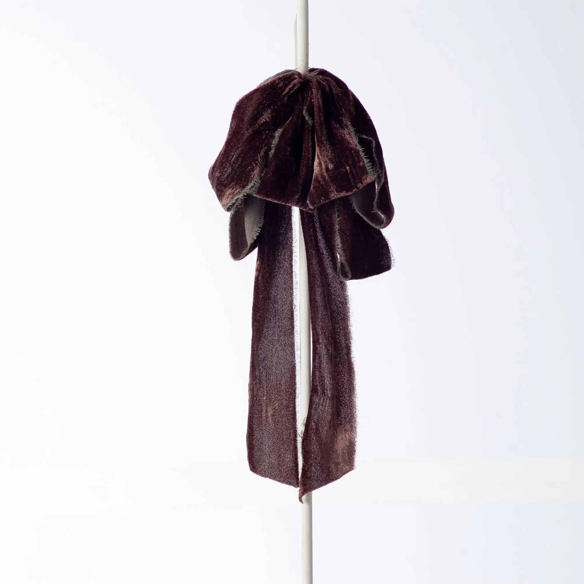 Espresso Brown Raw Edge Luxury Velvet Hanging Wreath - With Drape Loops, Bows, Green Floral Wire, Mix and Match Design - Home Supplies, Hanging Decor, Interior Decoration Accessories