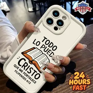 "Todo Lo Puedo en Cristo" Christian Smartphone Case for iPhone 11-17 Pro Max Plus Air, Philippians 4:13 Scripture + Open Bible Design, Soft TPU Shockproof Cellphone Accessory, Handheld Device Cover for Men & Women, Made in USA Christian Gift