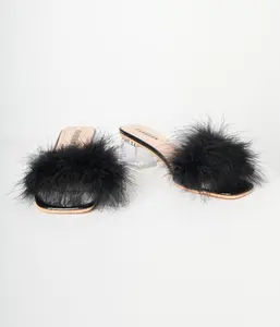 Black Marabou Feather Slipper Heels