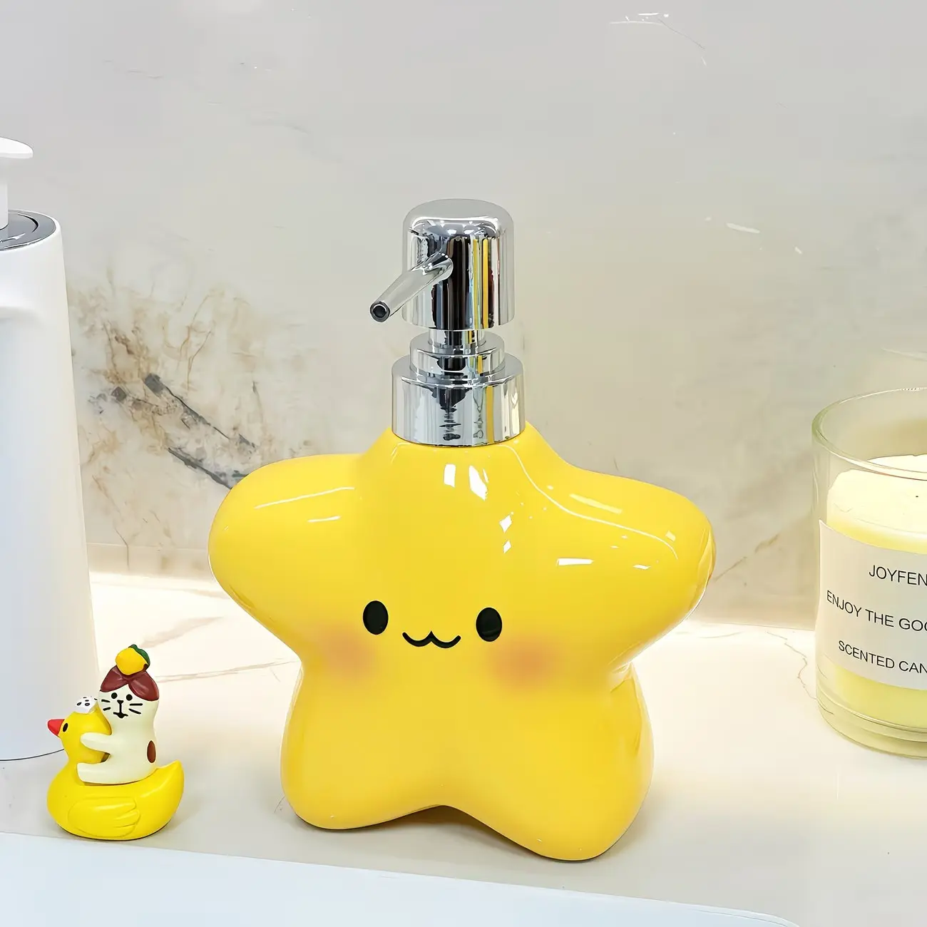 Star Ceramic Style Lotion Bottle, Ceramic Soap Dispenser, Ideal for Shampoo, Shower Gel, Lotions, Decorative Home Essential for Bathroom, Sink, Kitchen