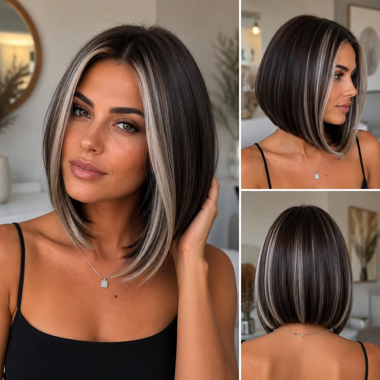 SMILCO 16 Inch Two-Tone Contrast Wig, Honey Blonde Face-Framing Highlights on Dark Brown Base, Ready to Wear SM459-2