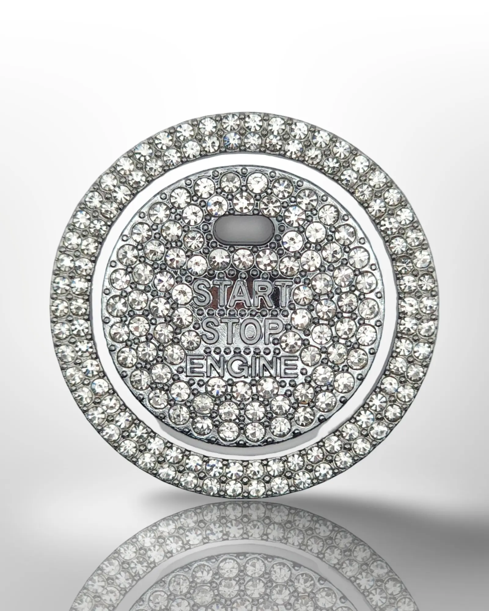 Start/Stop Button Bling Ring - 2pc Set W Hole - Rhinestone Ring - White