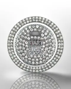 Start/Stop Button Ring - 2pc Set W Hole - Rhinestone Ring - White