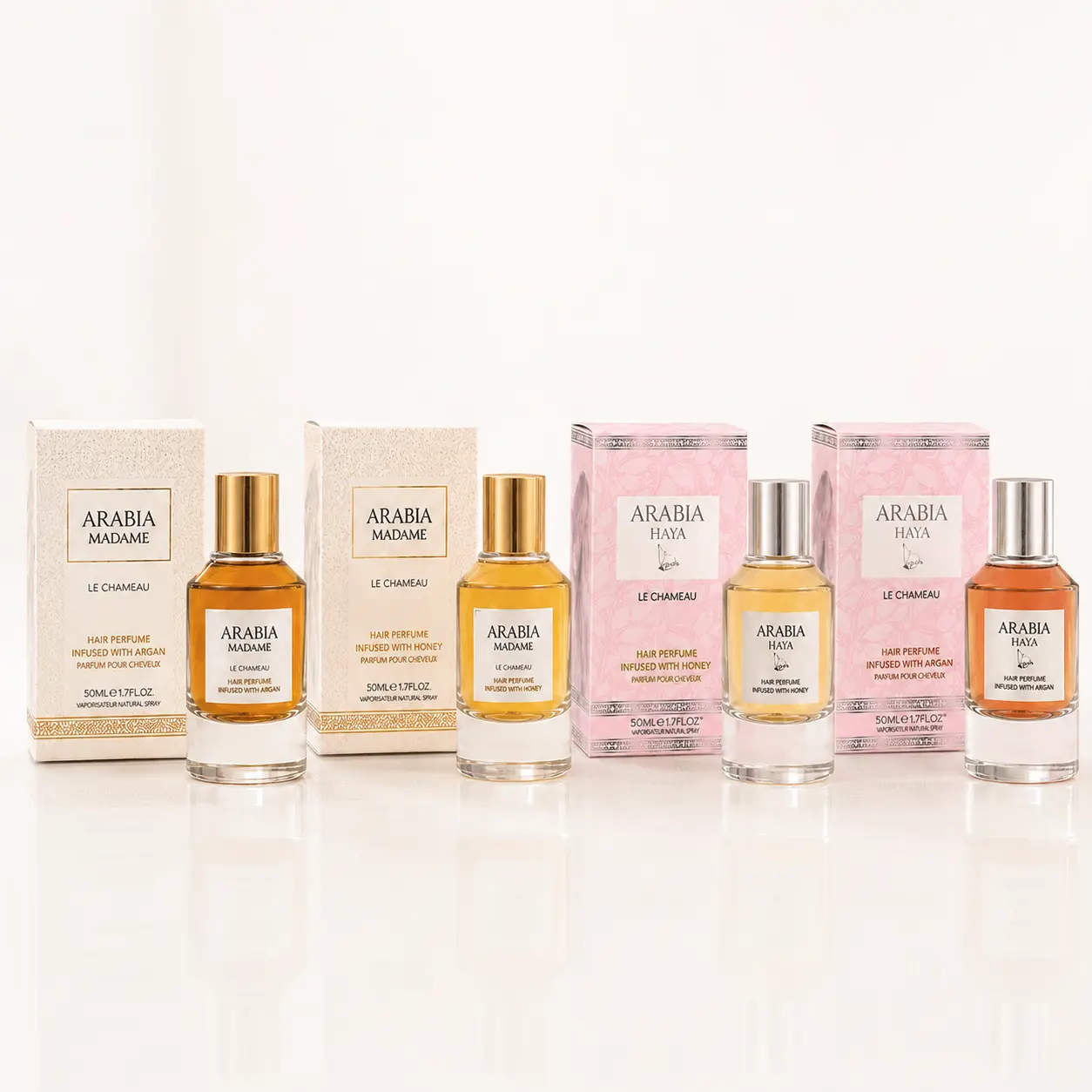 Le Chameau Arabia Madame & Arabia Haya Women's Hair Perfume 4-Piece Set Argan & Honey Citrus Floral Tropical Vanilla Musk 4 x 50ml