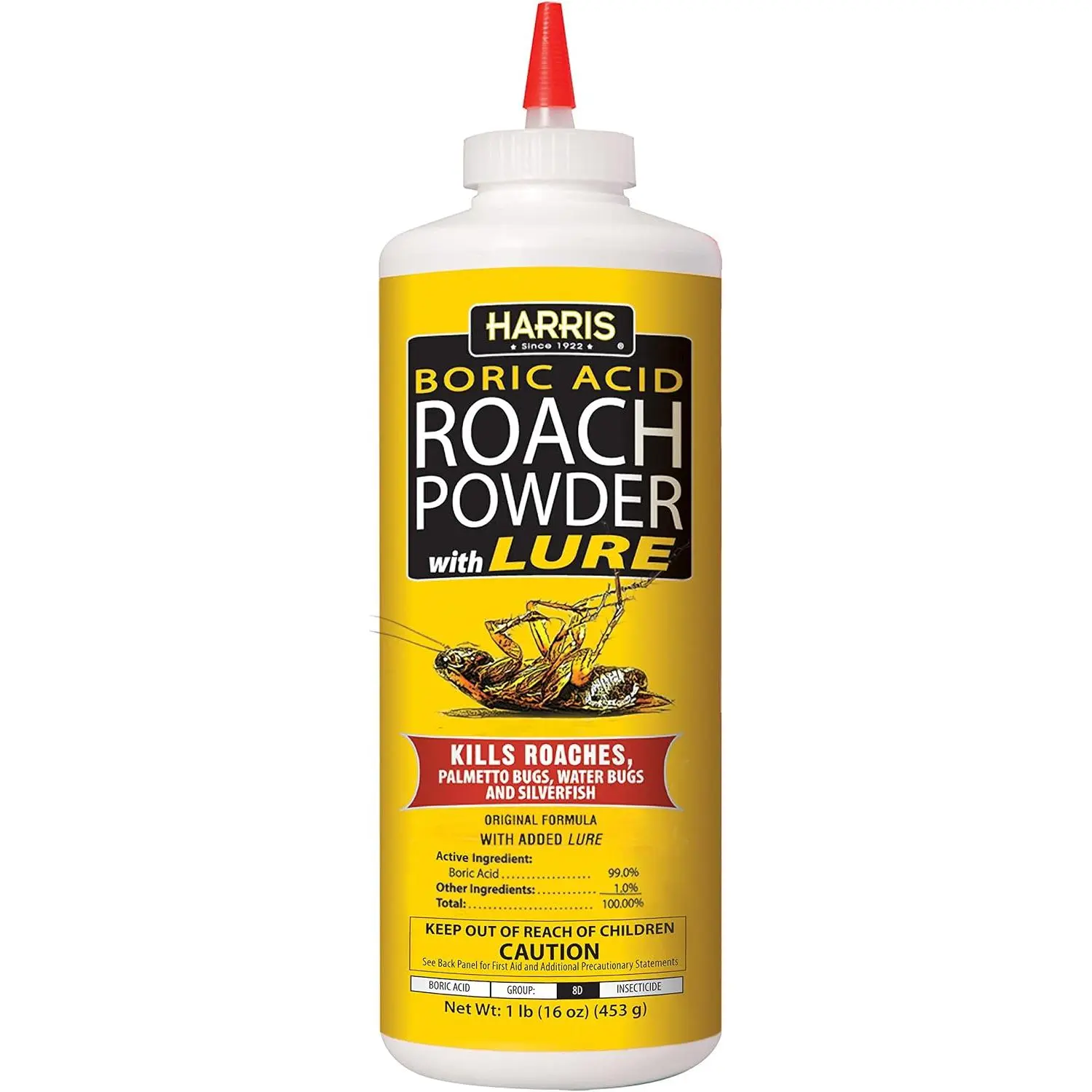 Boric Acid Roach & Silverfish Killer Powder with Lure, 16oz Indoor Residential Pest Control Solution for Insects