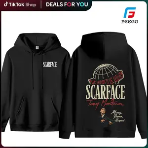 Scarface Two Sides Graphic Hoodie - The World is Yours Design with Tony Montana Iconic Image, Perfect for Movie Fans and Streetwear Enthusiasts graphic tee men gifts Men's Breathable Crew Neck Hoodie Christian Faith T-Shirt with Verse gym enthusiast