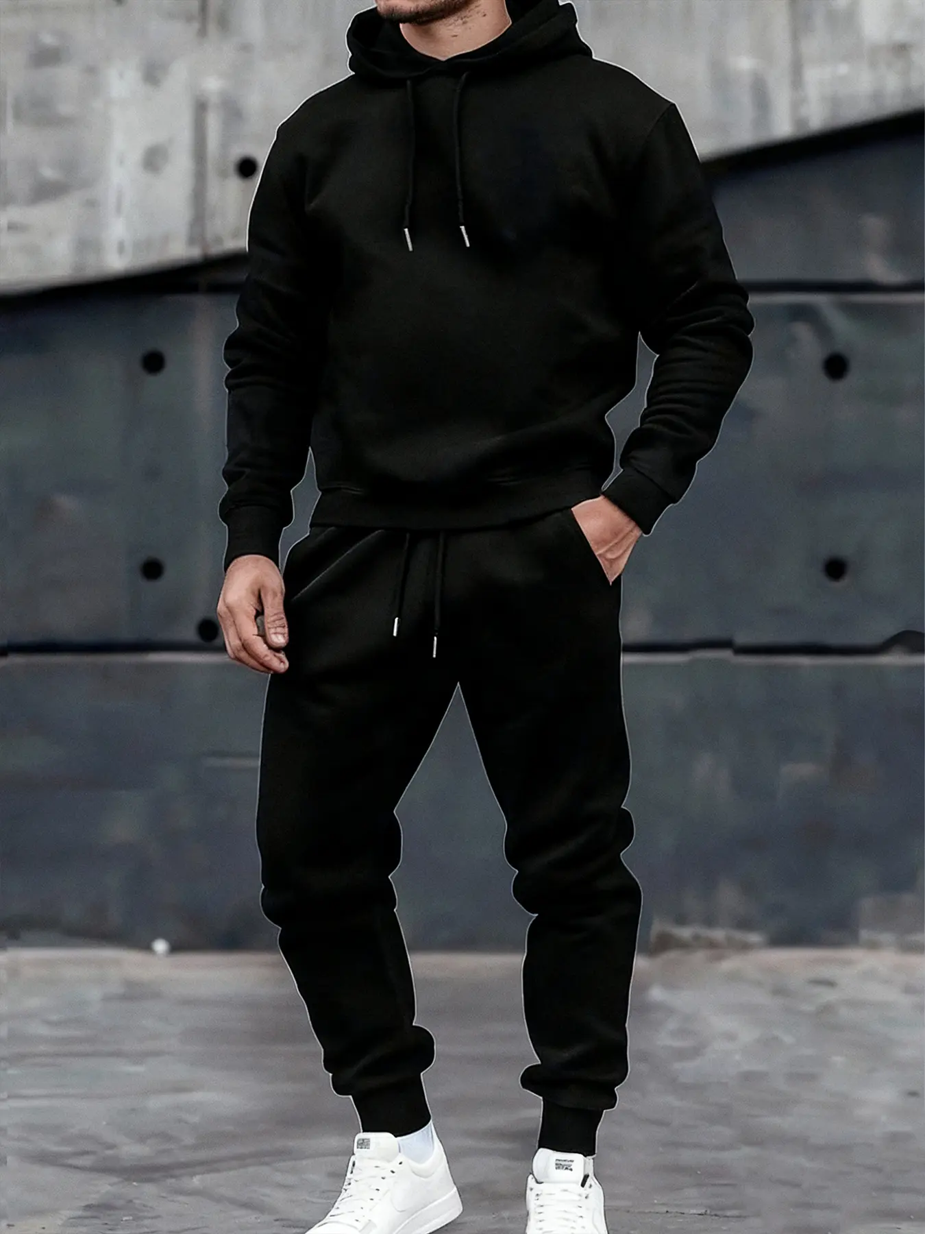 Men's Trendy Solid Color Hoodie Set, Casual High-End Design, Loose Fit Sweatshirt and Jogger Pants, Perfect for Daily Wear and Gym, Fitness Outfit Athleisure, Casual Sporty Set, Athleisure Wear Set