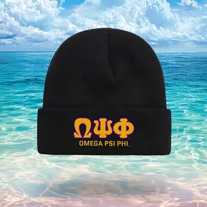 S&T Omega Psi Phi Brotherhood Heavy Knit Hat - Omega Psi Phi Symbol and Greek Letter ΩΨΦ, Unisex Style, Suitable for Brotherhood Events and Daily Wear, Durable and Comfortable Color Scheme, Adult Size