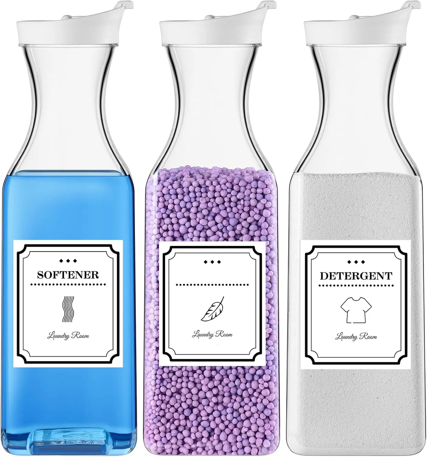 Laundry Detergent Dispenser,54Oz Fabric Softener Dispenser,Plastic Liquid Laundry Detergent Container,Laundry Detergent Organizer for Laundry Room Organization with 4 Labels,3 Pack,White SUBEKYU