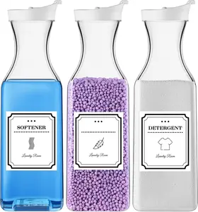 Laundry Detergent Dispenser,54Oz Fabric Softener Dispenser,Plastic Liquid Laundry Detergent Container,Laundry Detergent Organizer for Laundry Room Organization with 4 Labels,3 Pack,White SUBEKYU