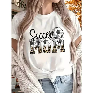 [ Cotton] Women's Soccer Mom T-Shirt - Black with White & Golden Letter Print, Short Sleeve, Round Neck, All-Season Activewear for Sports, Home, or Outdoor Play  Golf Gift T-Shirt For Men and WomenFor your toay's outfit