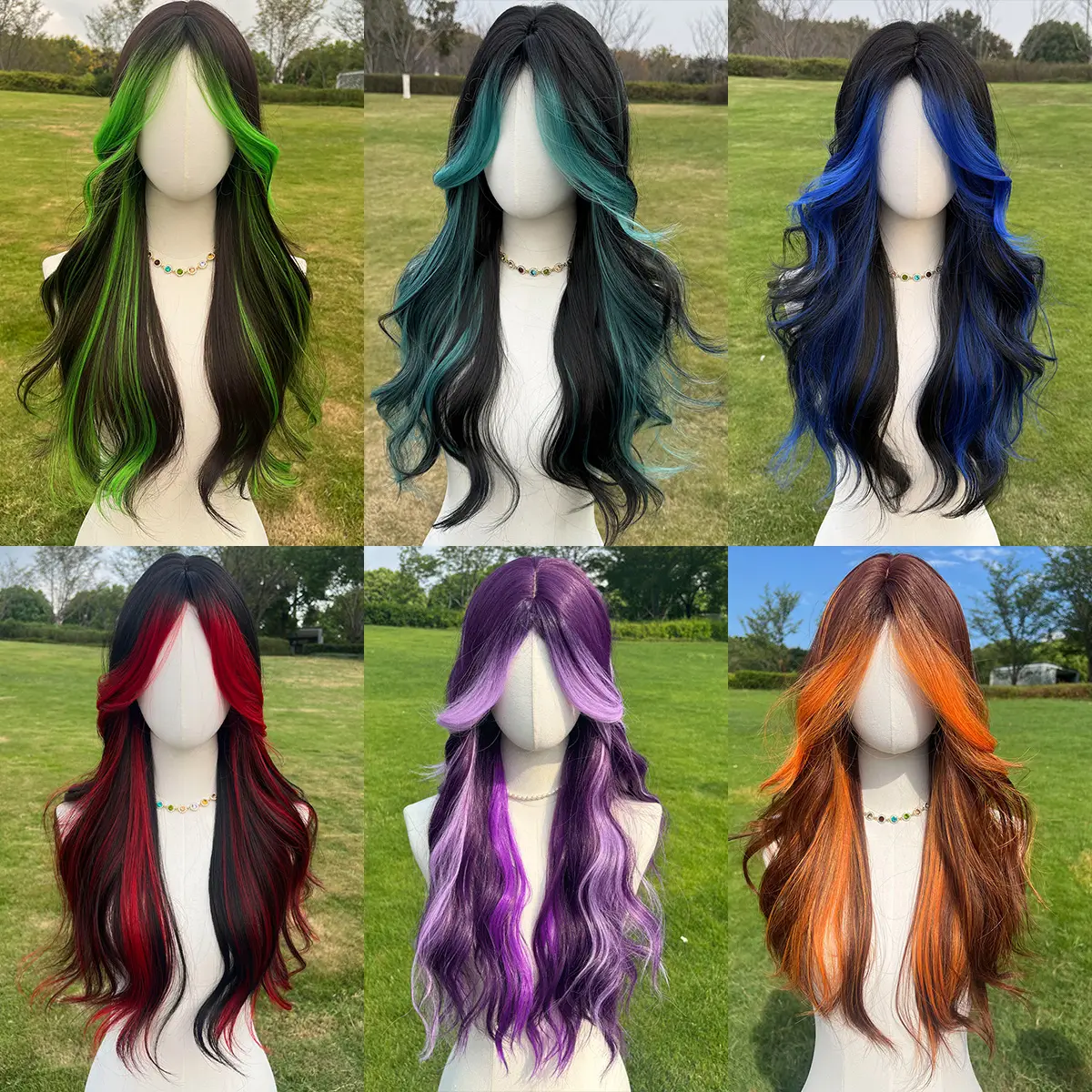 SMILCO | 24-inch | Brown Orange Highlight | Wavy Middle Part Hair For Women | Synthetic Full Machine Wigs|SM5029