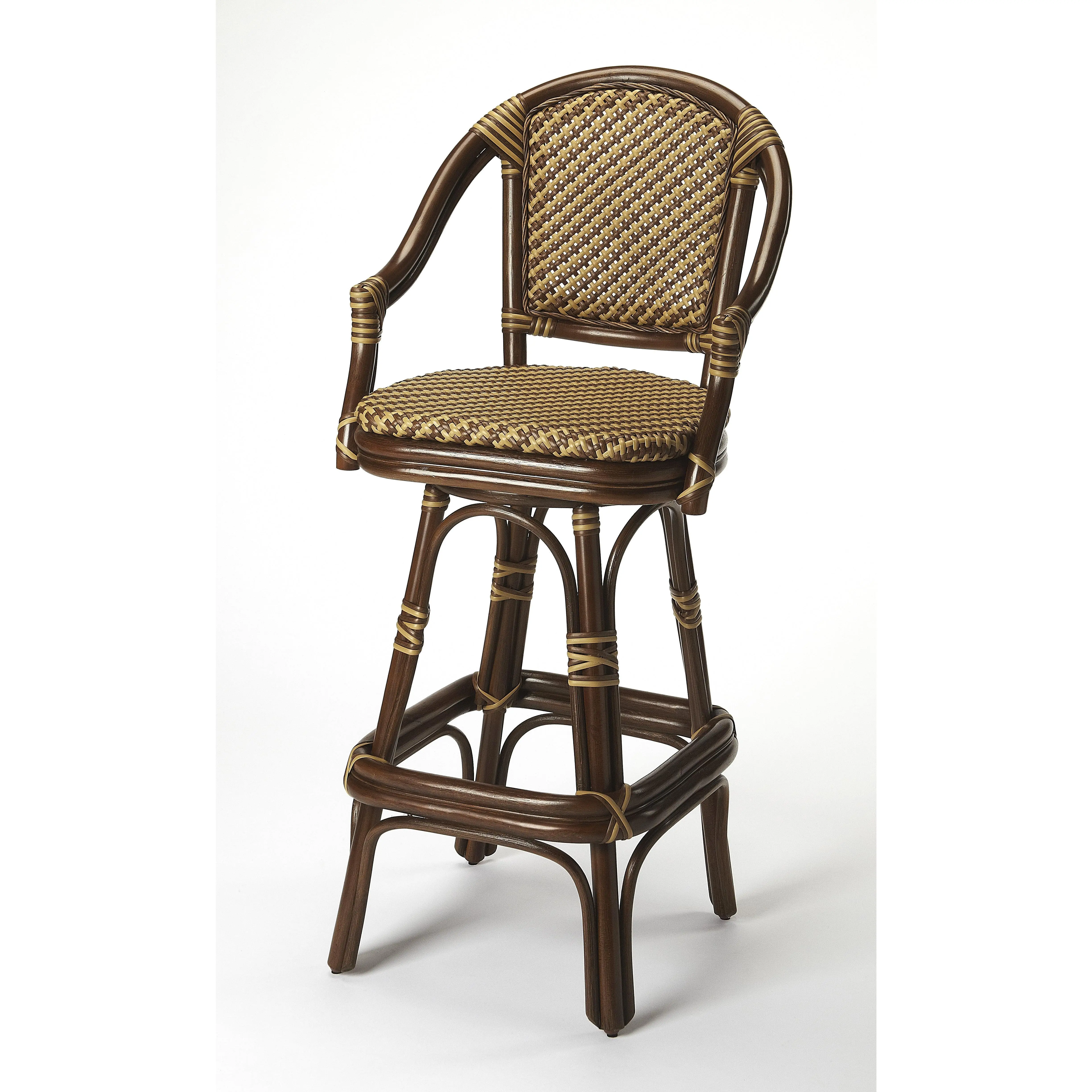 Butler Specialty Company Renata 29.75 in. Seat Height Rattan Bar Stool with Back, Multi-Color