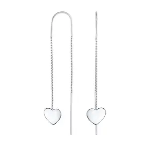 Lightweight Long Chain Heart Earrings Threader Sterling Silver Stabilizing U Hook