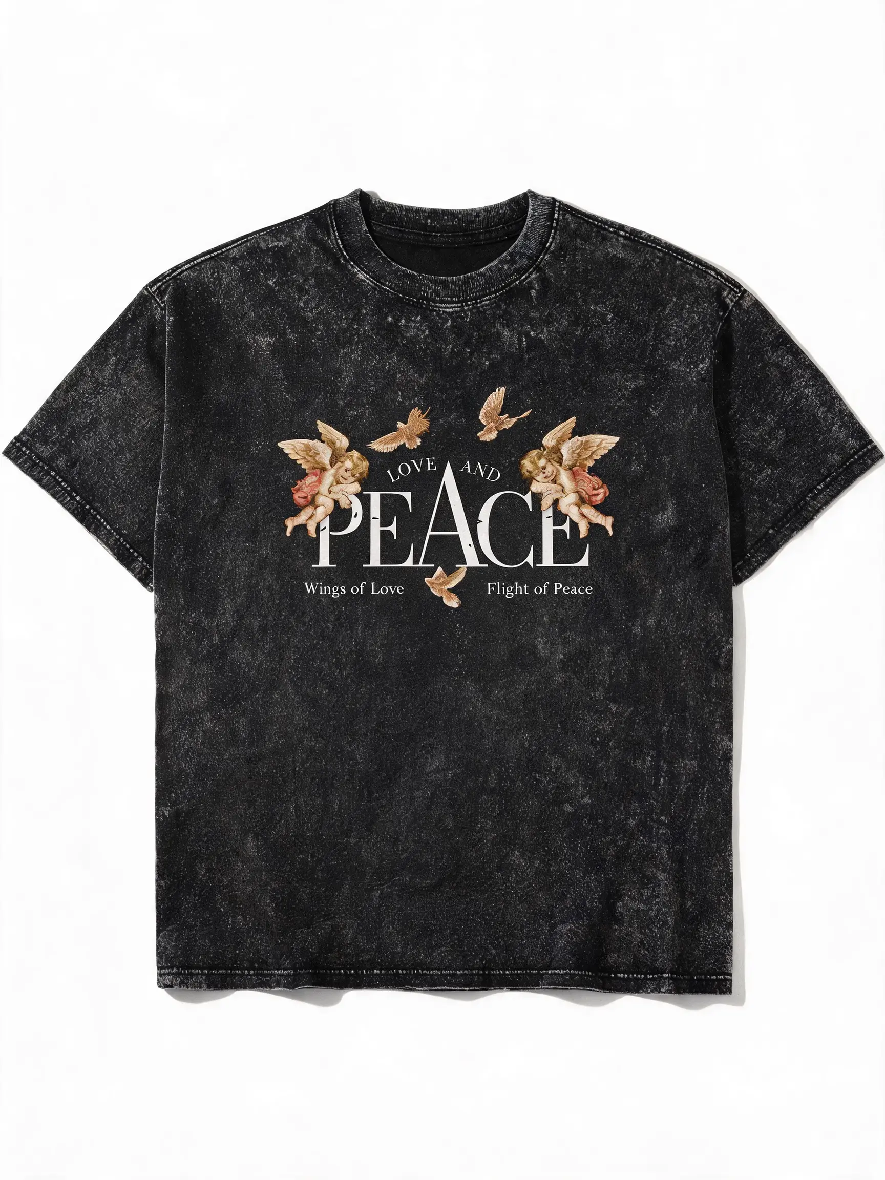 Unisex Angel Letter Graphic T-Shirt, Versatile Loose-Fit Shortsleeve Style for Matching Couples Streetwear, Casual, Print, Round Neck, Clothes, All Over Print, Menswear, Top, Tshirt, Retro, Printed