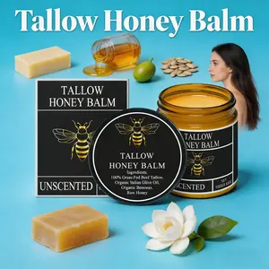 Tallow Honey Balm - Grass-Fed Tallow, Honey Extract & Olive Deep Hydrating Soothing Barrier Repair Balm Moisturizer for All Skin Types