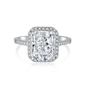 [G215]S925 Sterling Silver Super Sparkling Halo Large Ice Cut High Carbon Diamond Ring