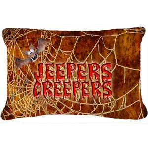 212 MAIN Spooky Halloween Theme Decorative Cushion - Jeepers Creepers Design with Bat, Spider Web, Mildew-Proof Polyester Fabric, Indoor-Outdoor Textile Pillow