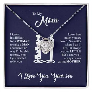 Gift from Son to Mom – Love Knot Necklace with Gift Box | Meaningful Mother's Day Jewelry 2026 | Includes Sentimental Message Card, Thoughtful and Durable