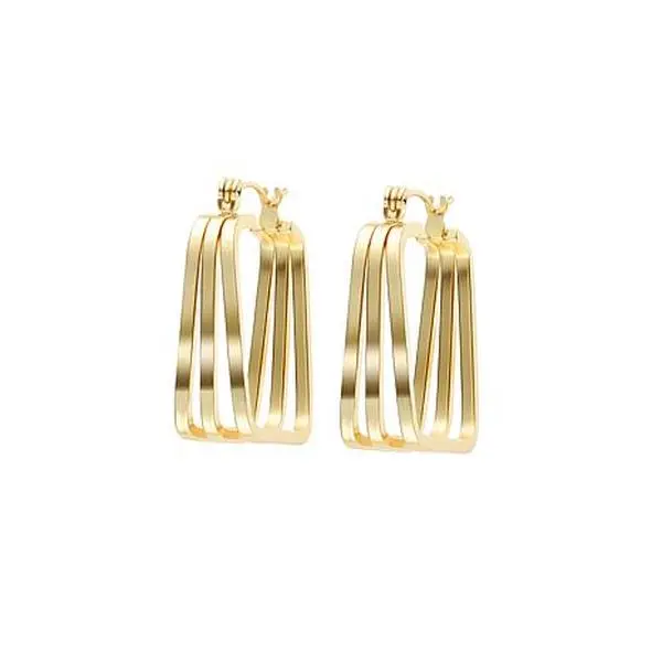 Stately Steel Triple Square Hoop Earrings
