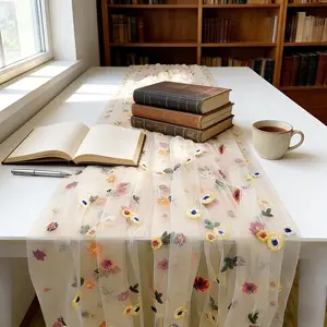 Multicolor Floral Embroidered Mesh Table Decor, Perfect for Party Tables, Dessert Displays, Bed Skirts, Outdoor Camping, Chair Backs
