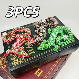 3Pcs 11.81 Inch Christmas Dragons, Different Colors, Six-Pointed Star on Tail, Christmas & Halloween Party Decor, Home Desktop Ornaments, Dreamy Holiday Gifts for Friends