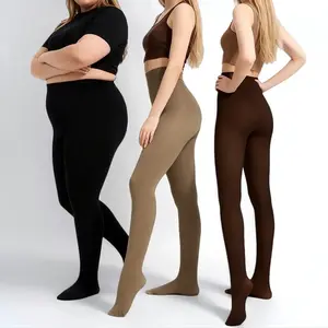 VRCOMFY Women Fleece Lined Leggings Sheer Fake Translucent Pantyhose Thermal High Waisted Footed Opaque Tights