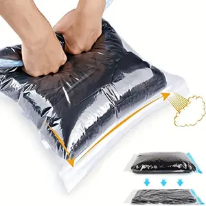 4pcs Space-Saving Compression Bags for Travel Accessories - No Vacuum Needed, Durable Plastic Storage Organizers with Blue Zip Seal, Ideal for Efficient Packing & Home Organization, Storage Bags