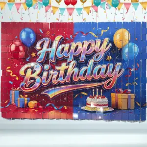 Neon Birthday Background Wall Panel, Flashing Square Glitter Wallpaper, Photography Backdrop for Men Women, Age 16-50 Party Decor Banner