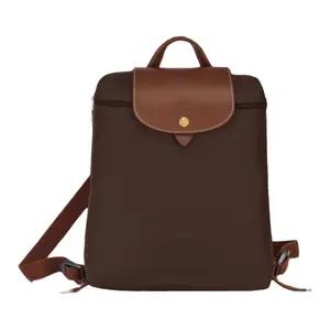 Longchamp Le Pliage Solid Zipper Closure Embossed Logo Snap Canvas Backpack for Women in Ebony