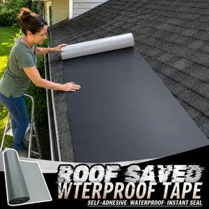Mega-Width 39in*16FT Waterproof Tape  Coverage for Large Flat Surfaces RV Roofs Metal Sheds Garage Floors Commercial Buildings Stops Leaks Instantly No Overlaps Heavy-Duty All-Weather UV Resistant Sealant for DIY Use Eliminate Weak Seams Aluminum Layer
