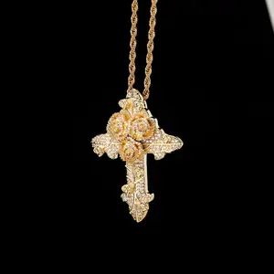 Rose Cross Bohemia Necklace with Moissanite Inlay for Men and Women, Ideal Easter and Valentine's Day Gift