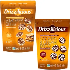 Drizzilicious Mini Rice Cakes 2-Pack Cookies & Cream & S'mores Vegan Gluten-Free Non-GMO 90 Calories 5g Sugar per Serving 21 Pieces per Serving