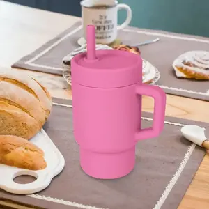 Silicone Drinking Cup with Straw & Lid, 1 Count Portable Mini Water Bottle, Drinking Cup for Outdoor Camping, Travel, Fitness and Sports, Drinkware, Leakproof Tumblers