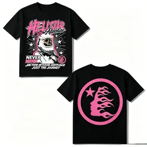 Graphic Tee,Hellst4r Logo Tee Double-Sided Print Y2K Streetwear Oversized Cotton T-Shirt Trendy Urban Fashion Casual Daily Wear Gift for Men & Women Viral TikTok Outfit Unisex White