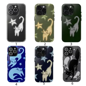 JIACC Cat and Star Hand-Drawn Cute Phone Case for iPhone 17 ProMax Plus Air 16 15 14 13 12 11 X XR & SamsungS25 S24 S23 S22 Ultra, Unique Gift Option