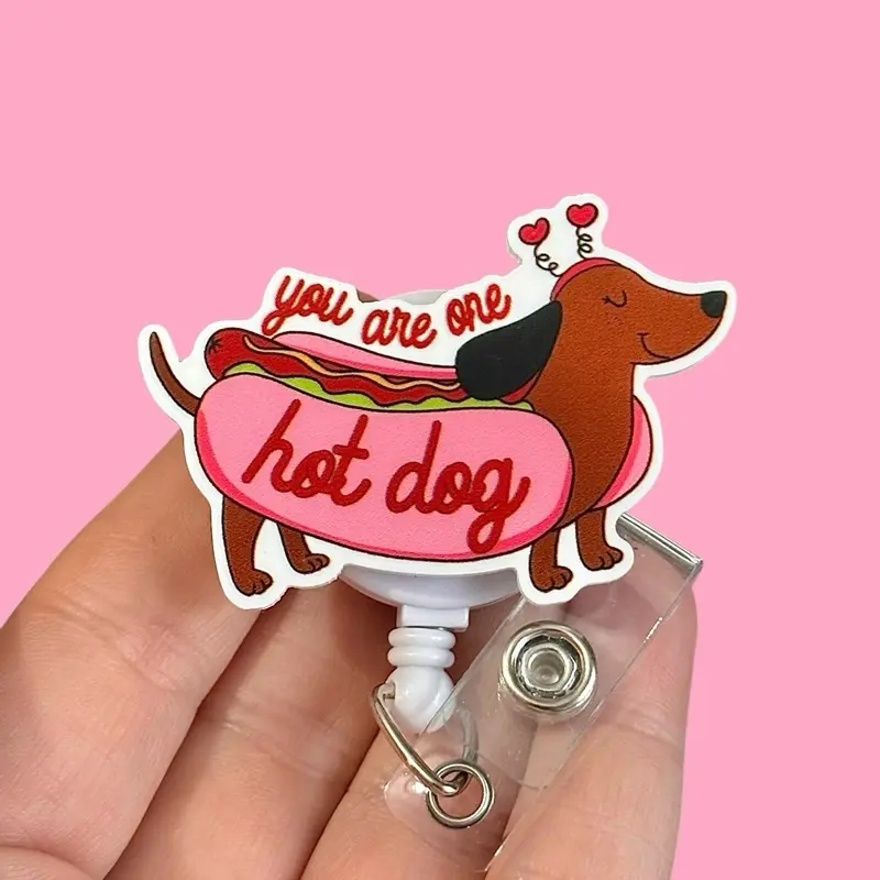 Glitter My Badge Weiner dog badge reel for nurse and hospital workers. Badge clip Badge pull - Retractable swivel clip with a 360 rotation. Great gift for coworkers.