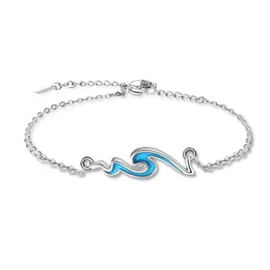 Blue Wave Bracelet for Women-Silver Bracelets for Women Friendship Bracelets Beach Bracelets Blue Bracelet Ocean Jewelry Enamel Bracelets for Women