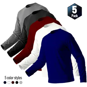 【5pcs】Men's Solid Round Neck Long Sleeve Sports Tee, Solid color long sleeved T-shirt，Breathable Quick Drying Crew Neck T-shirt, Casual Sporty Top for Gym Workout Running