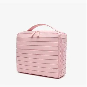 Women’s Striped Handheld Makeup Bag – Spacious Water-Resistant Toiletry Storage for Travel