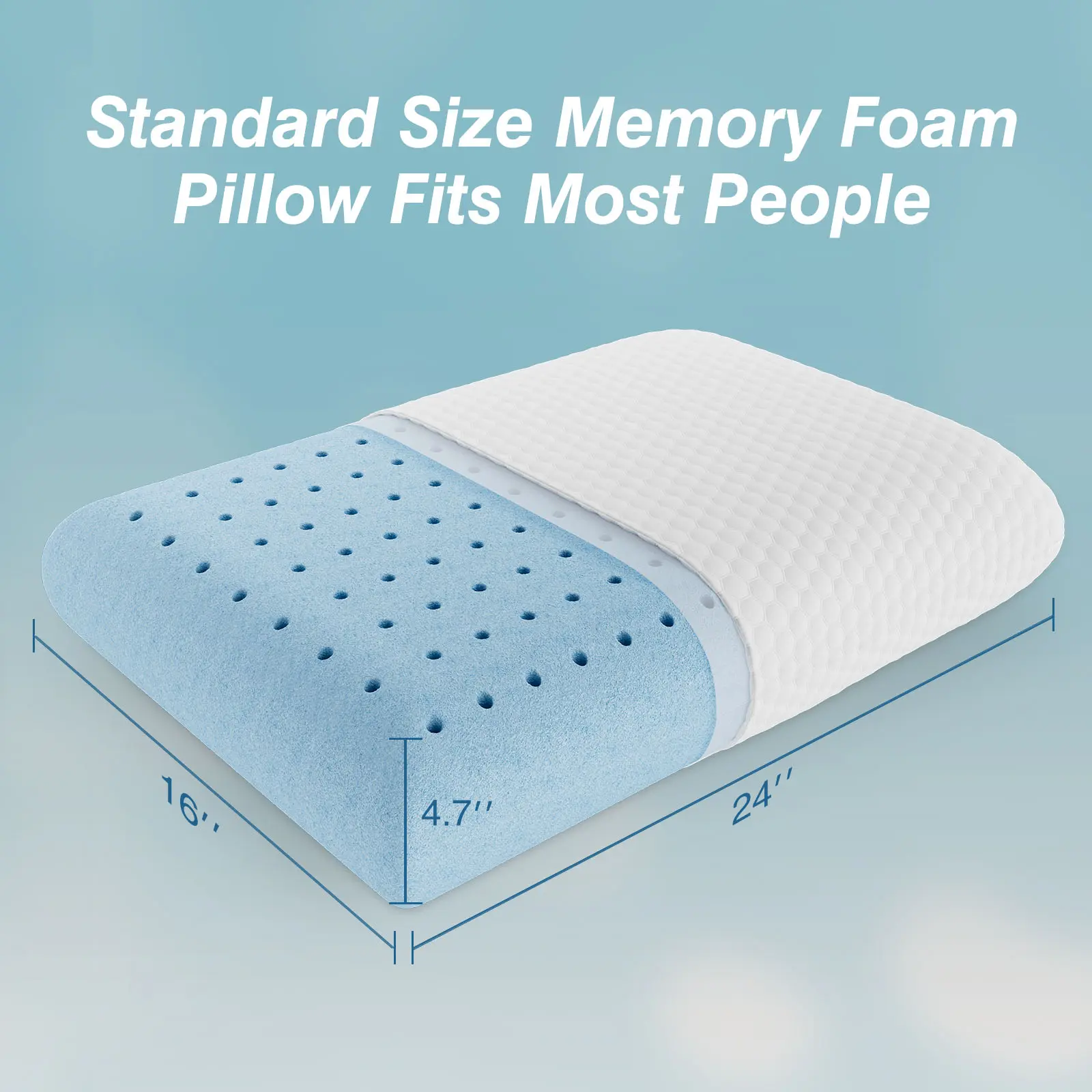 Single Contour Memory Foam Sponge Pillow (23.6x15.7x4.7in) - Orthopedic Support, Odor-Free, Breathable Fabric Cover, Gel Swirl Core, Machine Washable Pillowcase for Side-Back Sleepers, Machine Wash