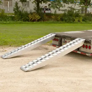 8' L Aluminum Step Deck Trailer Ramps - Heavy-Duty Double Pin-On Design