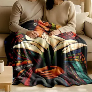 1 piece A colorful woman with a bouquet of white calla lilies themed flannel blanket - Microfiber fluffy flannel sofa blanket, suitable for beds and sofas, modern design, all-season multi-purpose use, digitally printed pattern, 100% polyester