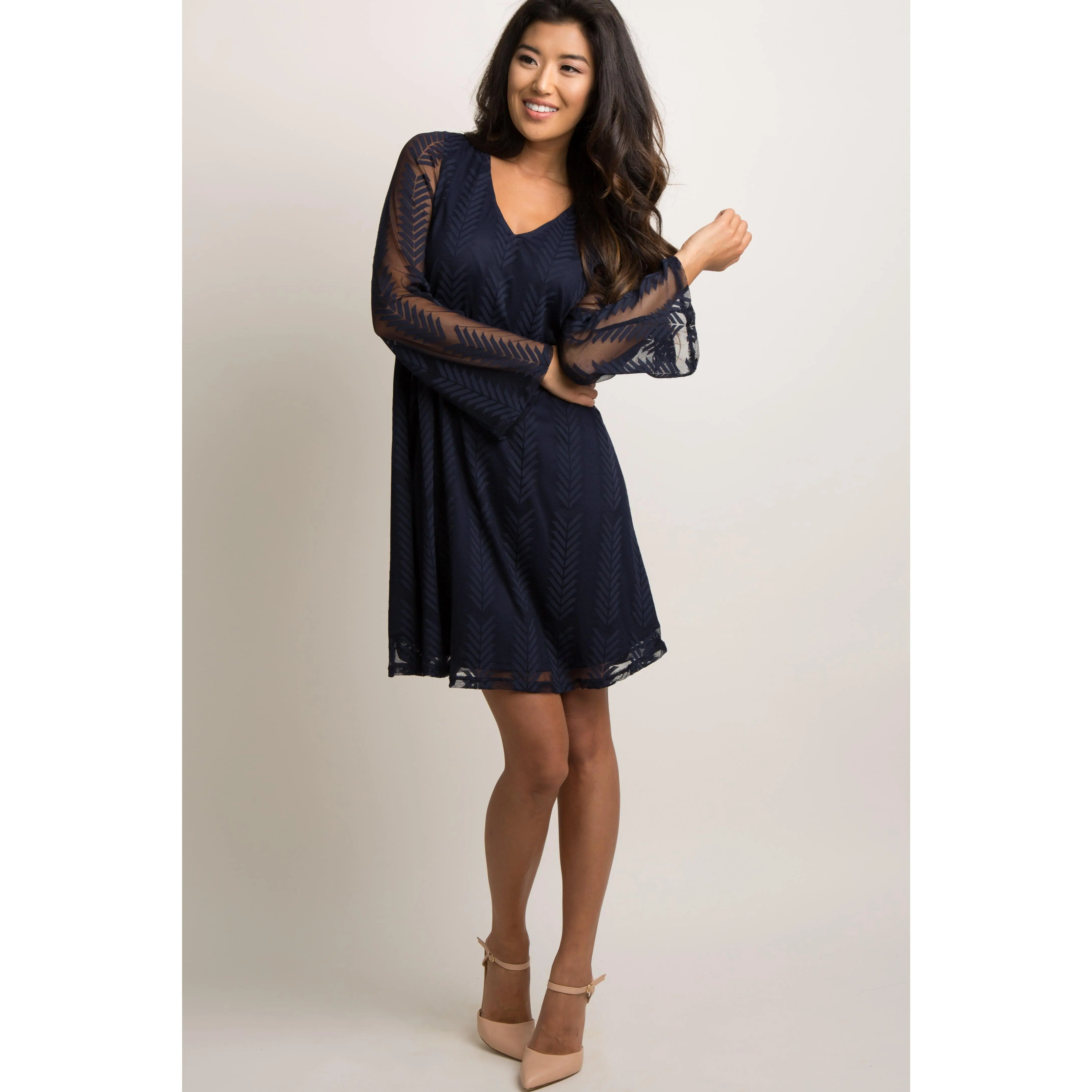 PinkBlush Navy Mesh Overlay Dress
