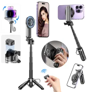 4 in 1 Multi-functional Magnetic Selfie Stick, Mini size, Foldable Storage, Magnetic Phone holder, Phone Triangle Holder, Camera Grip, Vlog Live Photography Tool, Comes with Selfie Remote Control, Compatible with iPhone 17/16/15/14/13 Series