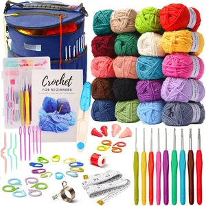 Crochet Kit for Beginners - Complete Starter Set for Adults & Teens with 20 Yarn Colors, Hooks, Book & Organizer Bag - Learn to Make Amigurumi, Plushies &  Gifts